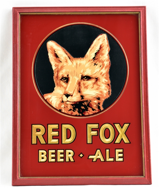 Red Fox Beer • Ale Reverse Painted Glass Sign