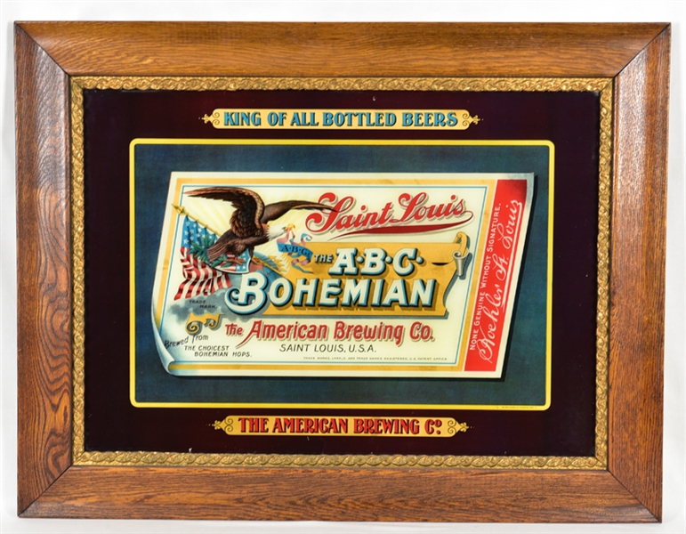 A•B•C Bohemian Pre-Prohibition Reverse Painted Glass Sign