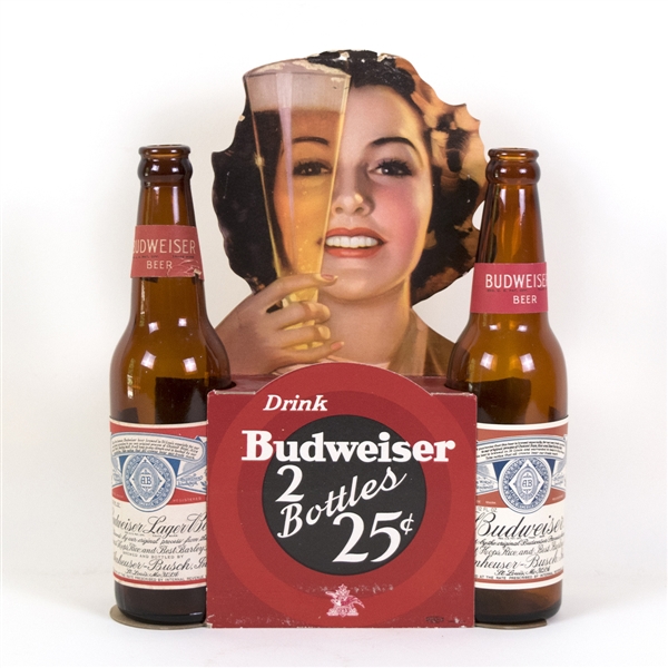 Budweiser Beer “2 Bottles 25¢” Die-Cut Point of Purchase Display
