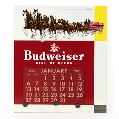 Budweiser Beer Clydesdales TOC 1952 Calendar Sign