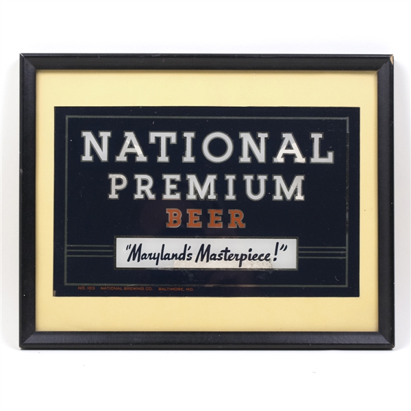 National Premium Beer Reverse Painted Sign