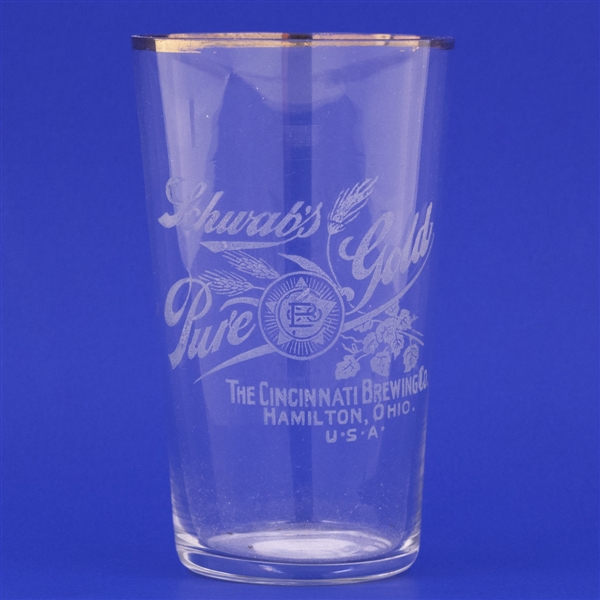 Schwabs Pure Gold Pre-Prohibition Etched Drinking Glass