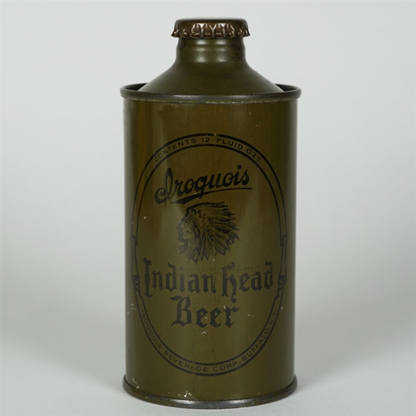 Iroquois Indian Head Beer Olive Drab Cone Top Can