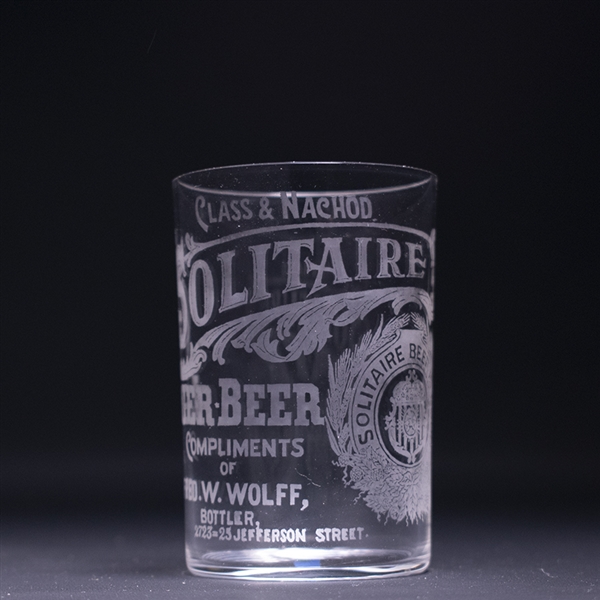 Solitaire Beer Pre-Prohibition Etched Drinking Glass 