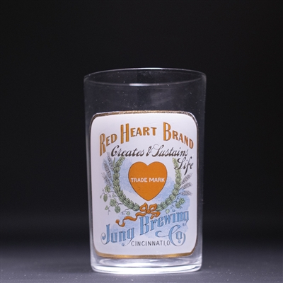Jung Red Heart Brans Pre-Prohibition Applied Label Glass 