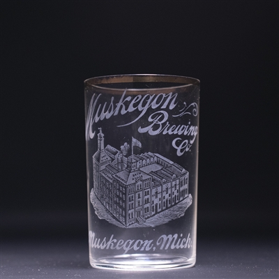 Muskegon Factory Scene Pre-Prohibition Etched Drinking Glass 