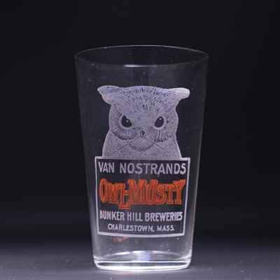 Van Nostrand Owl Musty Pre-Prohibition Etched Drinking Glass 