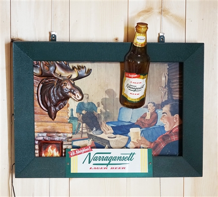Narragansett Lager Beer Moose Fireplace Bottle 3D Shadow Box Motion Sign 
