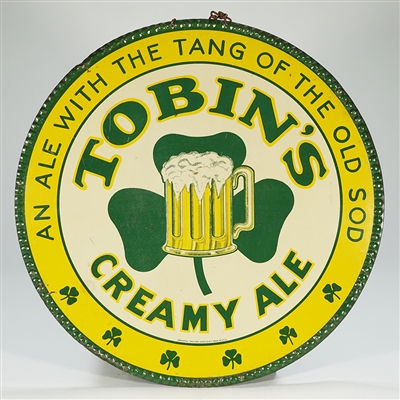 Tobins Creamy Ale 3 Leaf Clover Tin Sign SCARCE