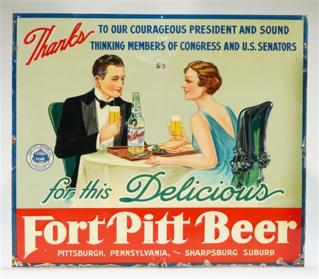 Fort Pitt Beer Embossed Tin Sign 