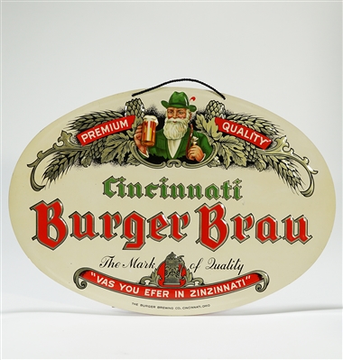 Cincinnati Burger Brau Embossed Tin Sign 