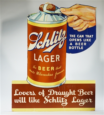 Schlitz Lager Beer Can Promoting Diecut Sign 