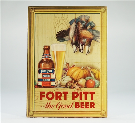 Fort Pitt Steinie Bottle Quail Scene Easel Back Sign