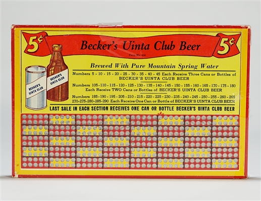 Beckers Uinta Club Beer 5 Cents Can Bottle Salesboard
