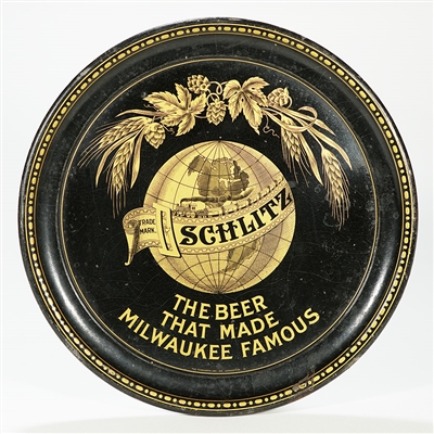 Schlitz Trains Around World Globe Pre-prohibition Beer Tray