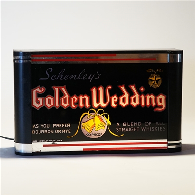 Golden Wedding Schenleys Whiskies Illuminated Back Bar Sign