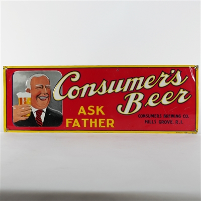 Consumers Beer Embossed Tin Sign Hills Grove RI