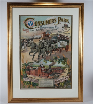 Consumers Park Brewing Factory Scene Chromolithograph EXCEPTIONAL