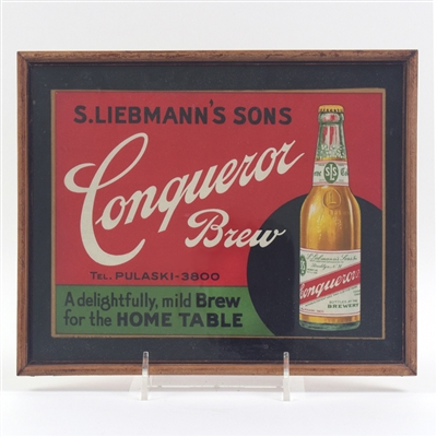Conqueror Brew Liebmanns Sons Prohibition Era Cardboard Sign