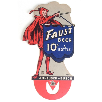Faust Beer 1930s Die-Cut Cardboard Bottle Topper Sign