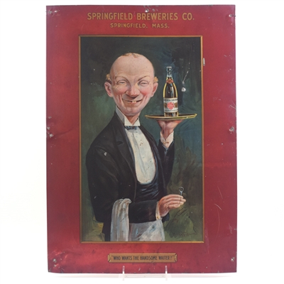 Springfield Breweries Pre-Pro Handsome Waiter Tin-Over-Cardboard Sign