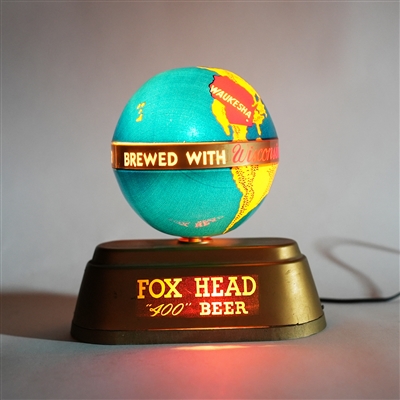 Fox Head 400 Beer Rotating Globe Illuminated Sign