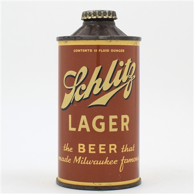 Schlitz Beer Flat Bottom Cone Top NO ALCOHOL STATEMENT UNLISTED