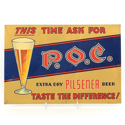 POC Beer 1930s Tin-Over-Cardboard Sign