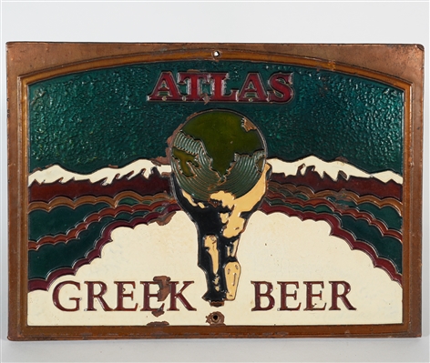 Atlas Greek Beer Embossed Composite Sign RARE