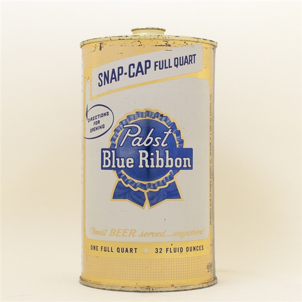Pabst Blue Ribbon Beer Gold Snap Cap Quart Cone Top Can