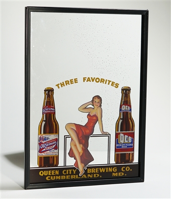 Queen City Brewing Pin-Up Girl Advertising Mirror
