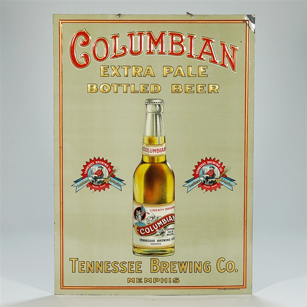 Tennessee Brewing Columbian Bottled Beer Embossed Tin Sign