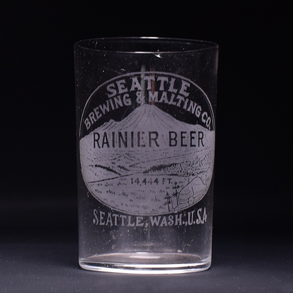 Rainier Beer Mountain Scene Etched Glass