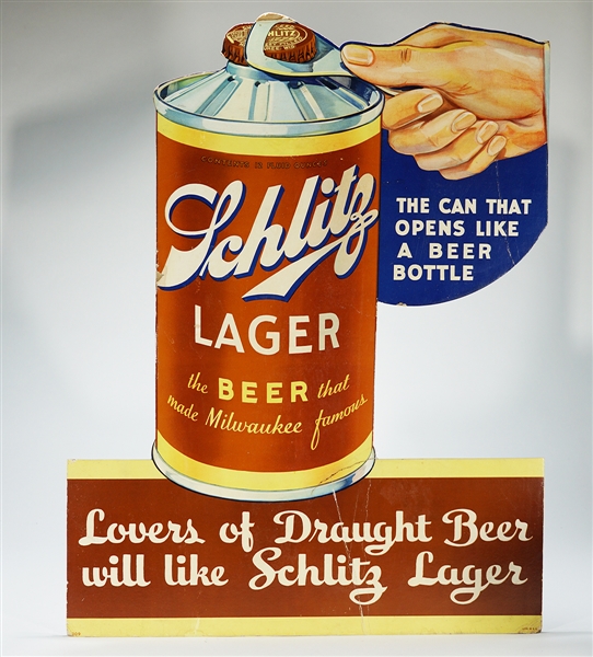 Schlitz Lager Beer Can Promoting Diecut Sign 