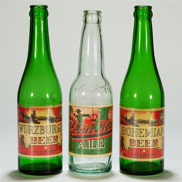 A.B. Co Bohemian Wurzburger Beer Robin Hood Ale Bottles
