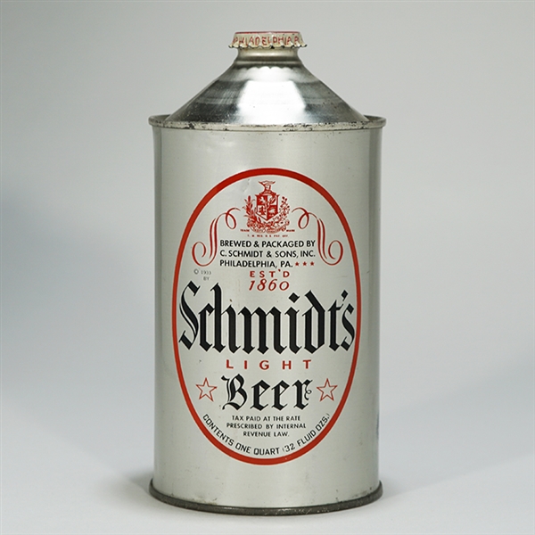 Schmidts Light Beer Quart Cone Top Can 219-3