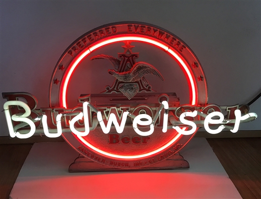 NABA LOT- Budweiser Cast Metal Neon Sign