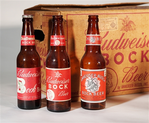 Budweiser Bock Beer Case and Bottles