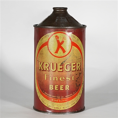Krueger Finest Beer Quart Cone GLASS AND CAN ON TRAY 213-18