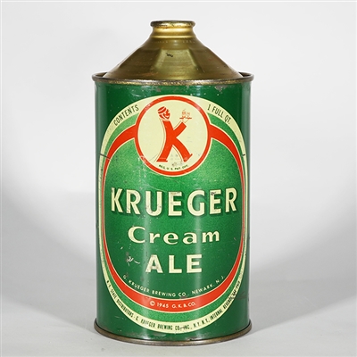 Krueger Cream Ale Quart Cone GLASS AND CAN ON TRAY 213-13