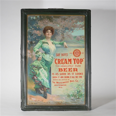 Cream Top Beer Whitewater Wisconsin Tin Pre-prohibition Sign