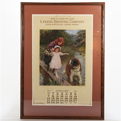 Lykens Brewing Home Cream Top Lager 1912 Girls With Dog Calendar