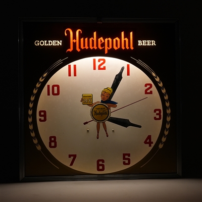 Hudepohl Golden Beer GOLDIE Clock RARE
