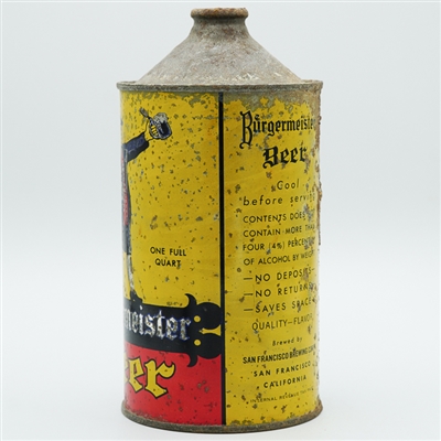 Burgermeister Beer Quart Cone Top QUART ON FACE 204-18