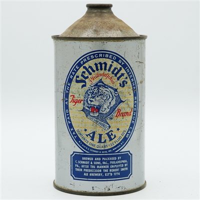 Schmidts Tiger Ale Quart Cone Top YELLOW BACKGROUND L218-15