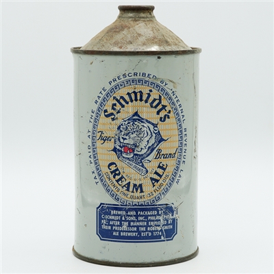 Schmidts Tiger Ale Quart Cone Top DULL GRAY 218-17