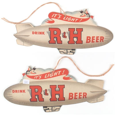 R and H Beer 1930s Die Cut Cardboard Zeppelin Sign