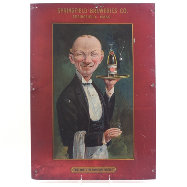 Springfield Breweries Pre-Pro Handsome Waiter Tin-Over-Cardboard Sign