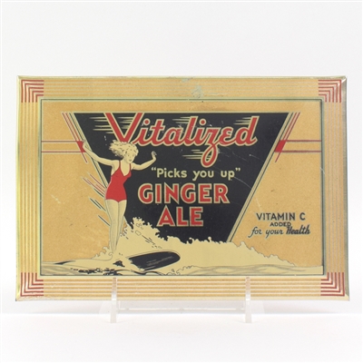 Vitalized Ginger Ale 1930s Tin Over Cardboard Sign