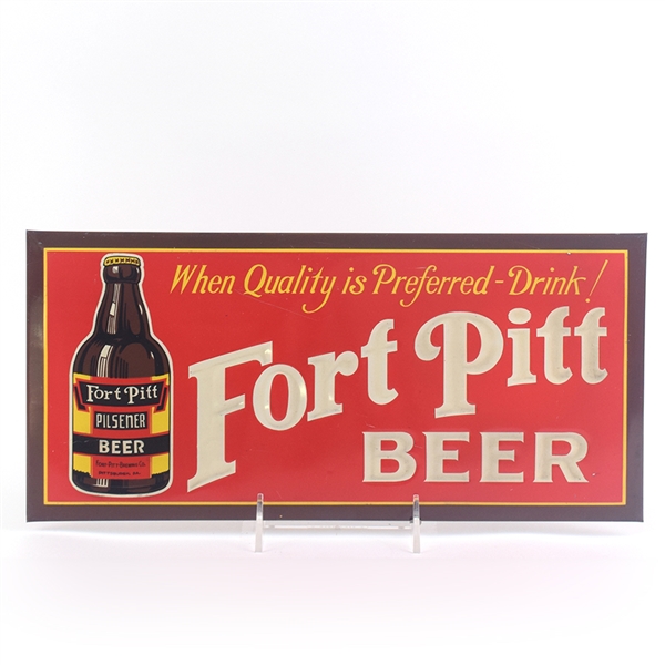 Fort Pitt Beer 1930s Tin-Over-Cardboard Sign RARE